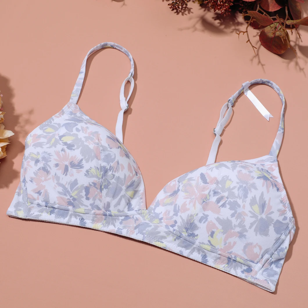 2022 New Style Floral Soft Wireless Poly Colorful Lady Woman Comfortable Simple Light Breathable Bra