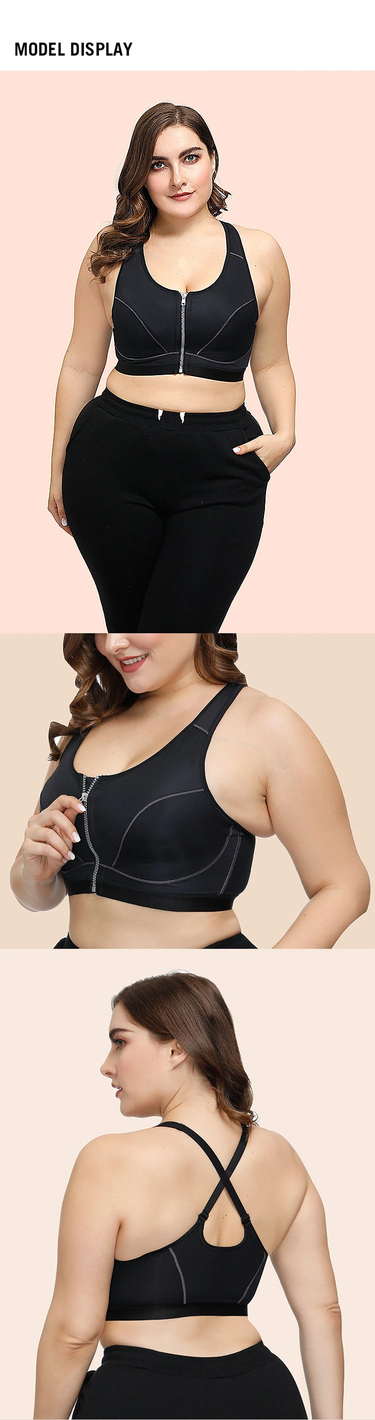 S-Shaper Newest Women Zipper Front Buckle Thin Shockproof Breathable Fitness Plus Size Sport Brassiere Full Cup Bra