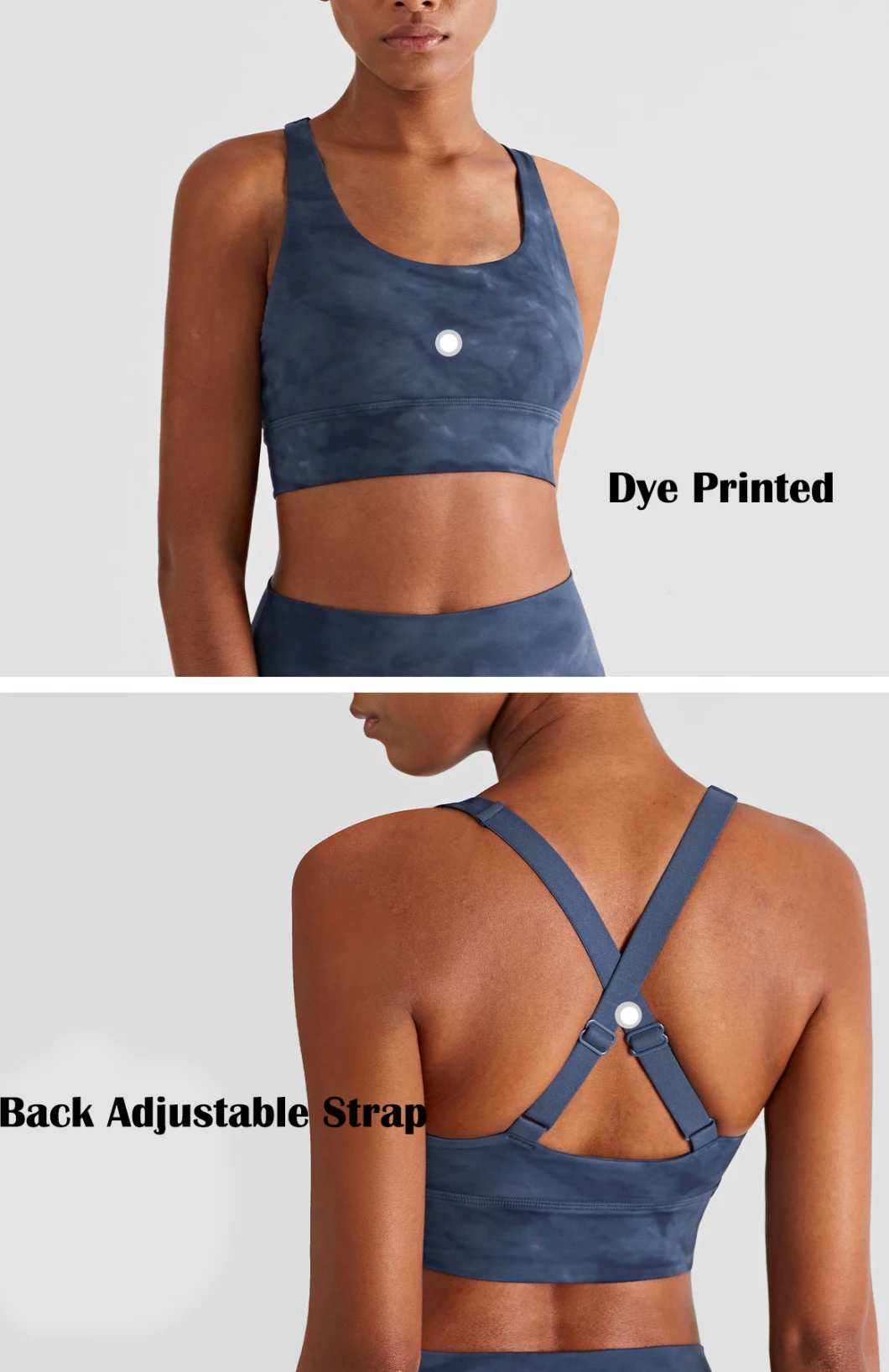 Stretch Strap Women Top with Fuel Print Process Crossed and Adjustable Back Straps Yoga Sports Bra