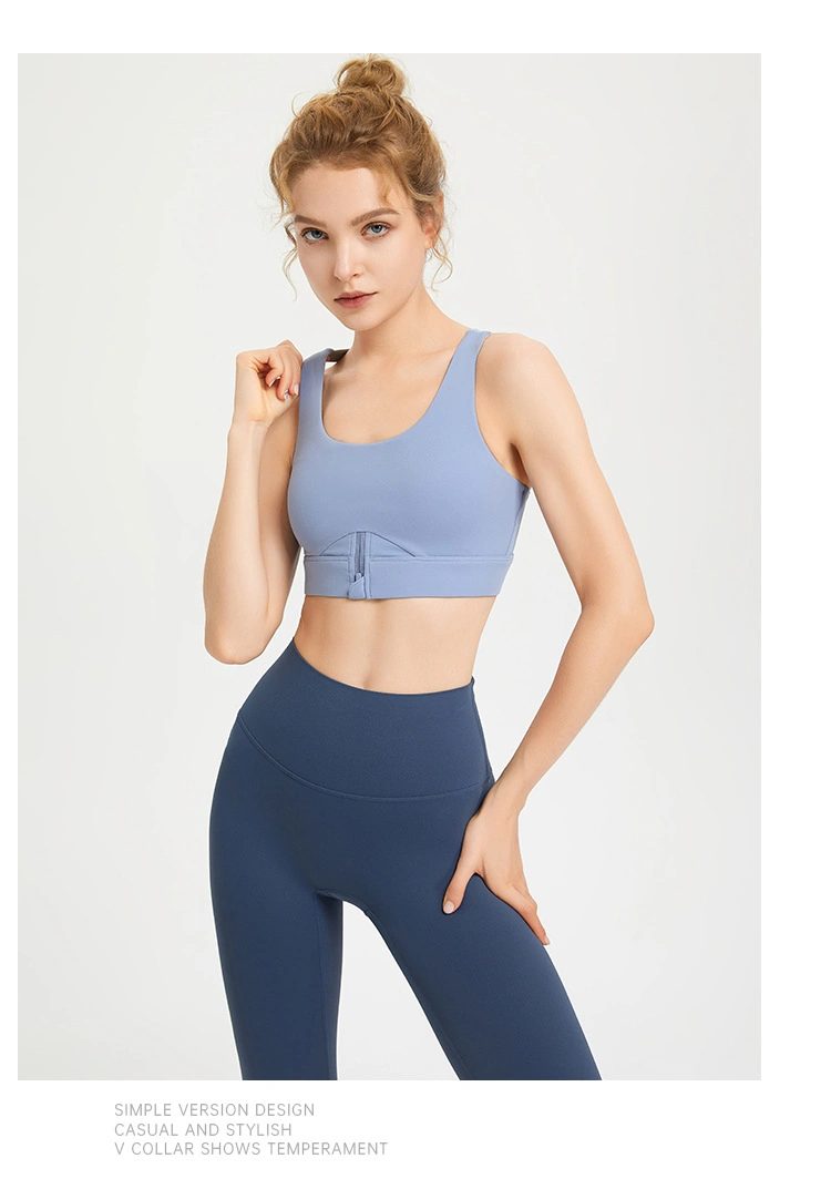 Wide Shoulder Straps High Impact Front Zipper Women Jogging Tracksuit Sports Bra