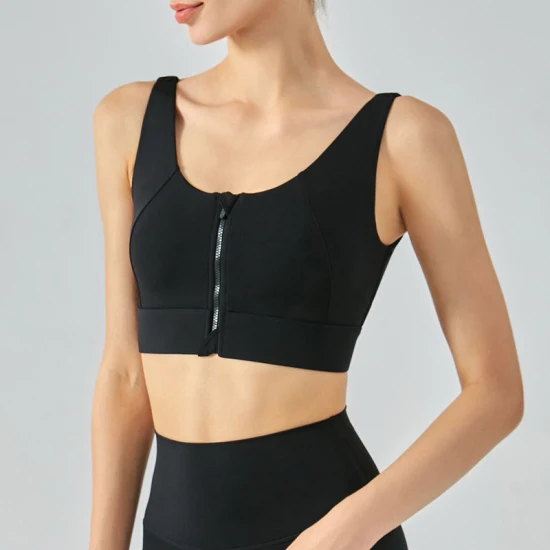 Zip Front Active Wear Crop Top Soutiens-Gorge de Sport Noir pour Femme