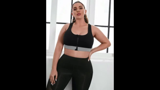 Soutien-gorge de sport Sexy Plus noir sans couture avec fermeture éclair sur le devant pour femmes