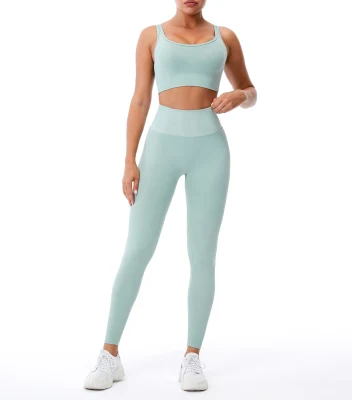 Les femmes' S Stretchable Respirant Exercice Yoga Gym Workout Fitness Sport Costume Porter des survêtements en tissu Ensemble de soutien-gorge de sport et leggings