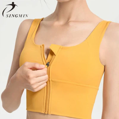 2021 Taille réglable Velcro Soutien-gorge de sport Haute résistance antichoc Fitness Vest Plus Size Women's Front Zip Yoga Bra