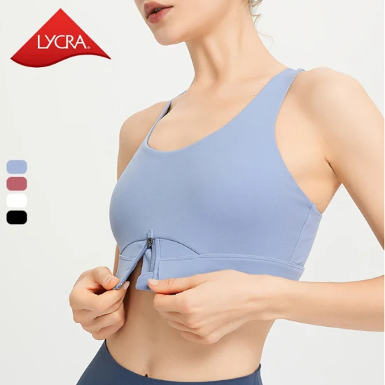 Bretelles larges à impact élevé Fermeture à glissière avant Femmes Jogging Survêtement Soutien-gorge de sport