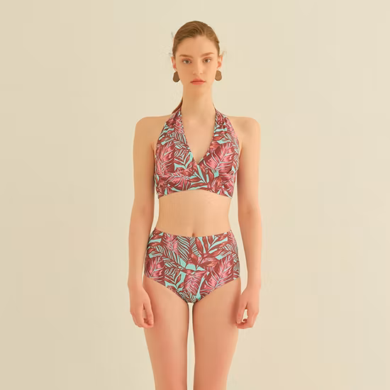 Marque privée femmes Ruffle-Strap Bikini taille haute Bikini personnalisé imprimé fleuri maillots de bain/maillot de bain